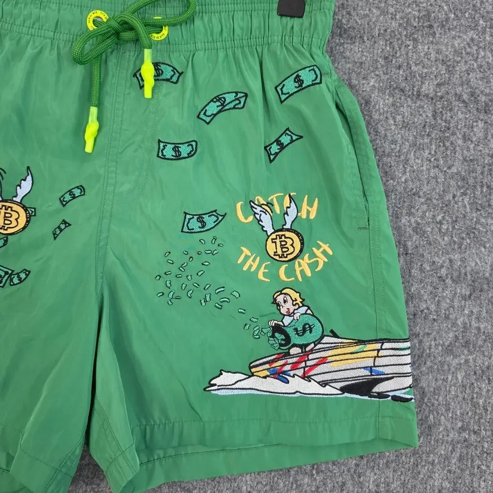 Bain De Mer Swim Shorts Men Small Catch The Cash Green Beach Resort Luxury Pool